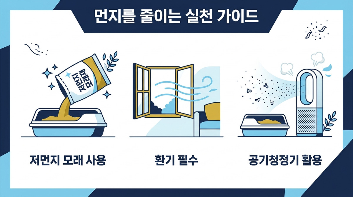 환기가 좋은 창가에 놓인 고양이 화장실과 공기청정기가 있는 깔끔한 실내 공간