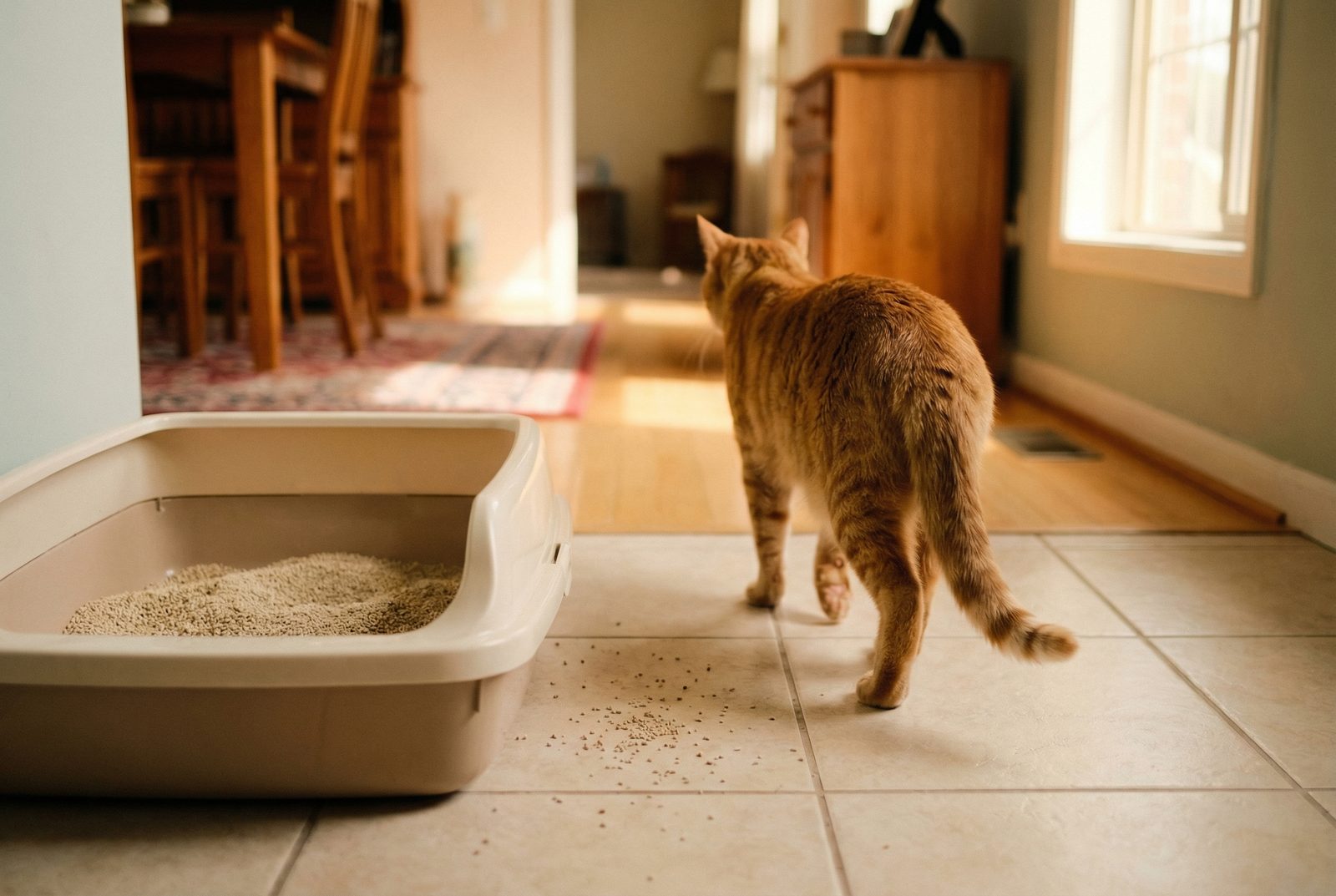 화장실 앞에서 망설이는 고양이