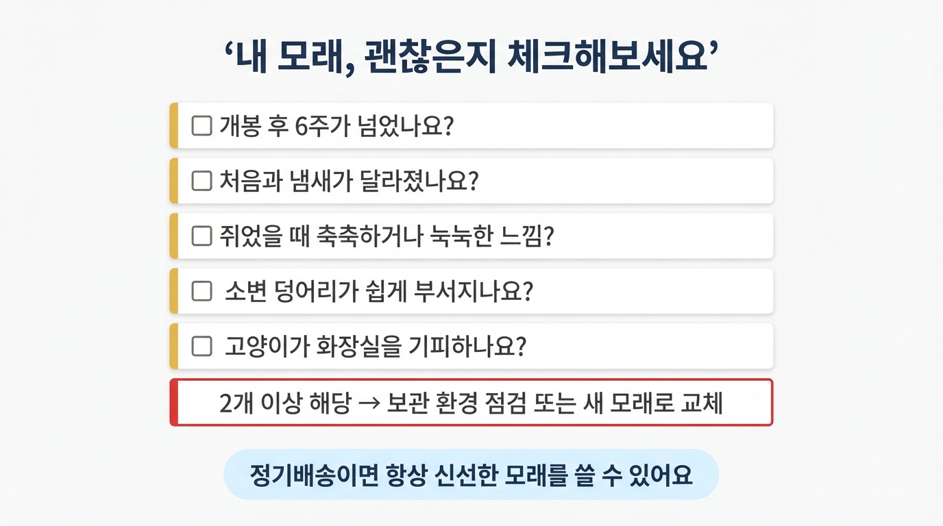 모래 상태 자가 체크리스트 인포그래픽