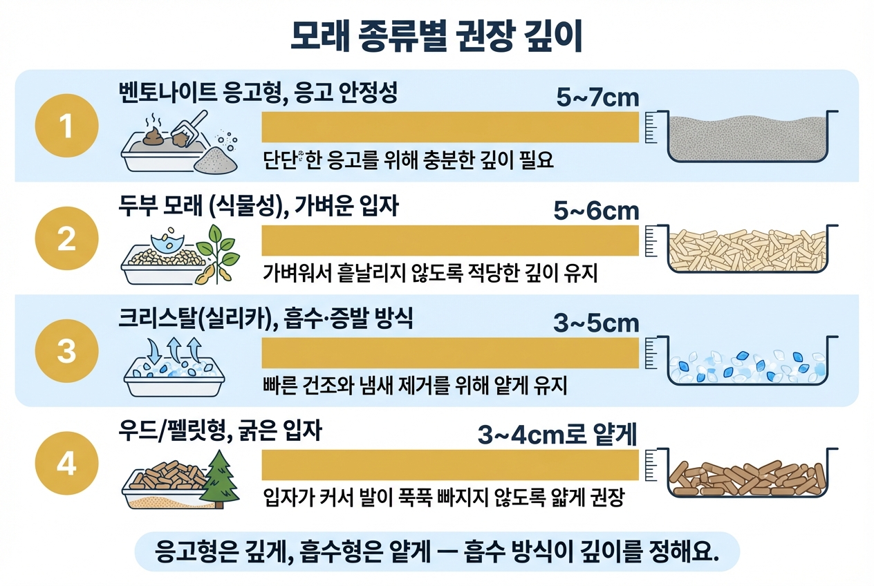 모래 종류별 권장 깊이 인포그래픽