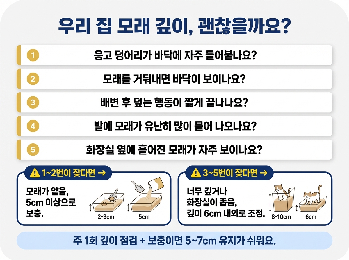 모래 깊이 자가 체크리스트 인포그래픽